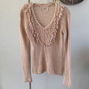 Anthropologie Angel Of The North Knit Sweater Fringe Details Cozy Cotton Small